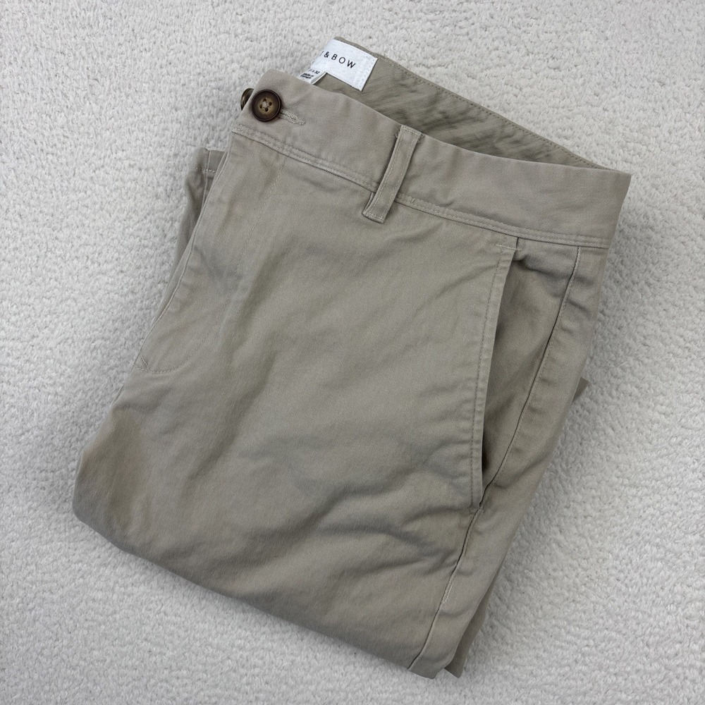 MOTT & BOW Twill Chino Pants Mens 31/32 Khaki Stretch Slim Fit Casual Comfort